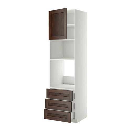 МЕТОД / ФОРВАРА Высок шкаф д/духовки/СВЧ/дверца/3ящ - белый, Эдсерум под дерево коричневый