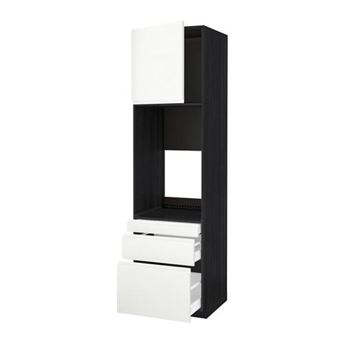 МЕТОД / МАКСИМЕРА Выс шкаф д/двойн духовки/3ящ/дверца - под дерево черный, Воксторп белый, 60x60x220 см