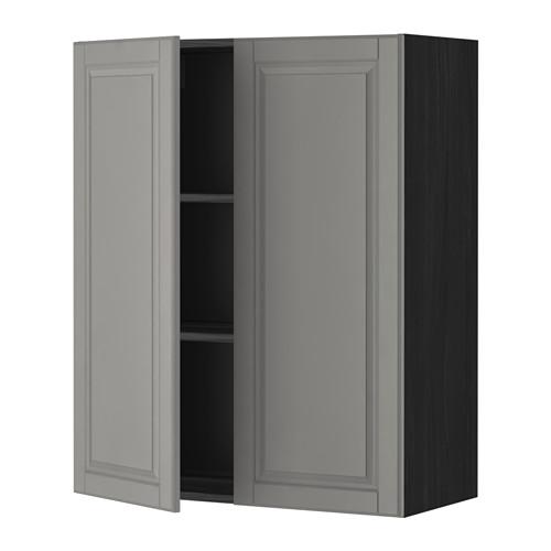 МЕТОД Навесной шкаф с полками/2дверцы - под дерево черный, Будбин серый, 80x100 см МЕТОД Навесной шкаф с полками/2дверцы - под дерево черный, Будбин серый, 80x100 см