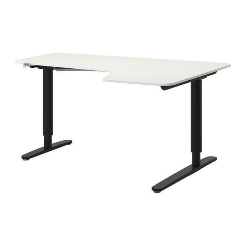 БЕКАНТ Углов письм стол прав/трансф - белый/черный