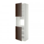 МЕТОД Высок шкаф д/духовки/2дверцы/полки - белый, Эдсерум под дерево коричневый, 60x60x220 см