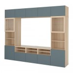 БЕСТО Шкаф для ТВ, комбин/стеклян дверцы - под беленый дуб/Вальвикен серо-бирюзовый, прозрачное стекло, направляющие ящика, плавно закр БЕСТО Шкаф для ТВ, комбин/стеклян дверцы - под беленый дуб/Вальвикен серо-бирюзовый, прозрачное стекло, направляющие ящика, плавно закр