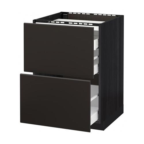 МЕТОД / МАКСИМЕРА Напольн шкаф/2 фронт пнл/3 ящика - под дерево черный, Кунгсбакка антрацит, 60x60 см МЕТОД / МАКСИМЕРА Напольн шкаф/2 фронт пнл/3 ящика - под дерево черный, Кунгсбакка антрацит, 60x60 см