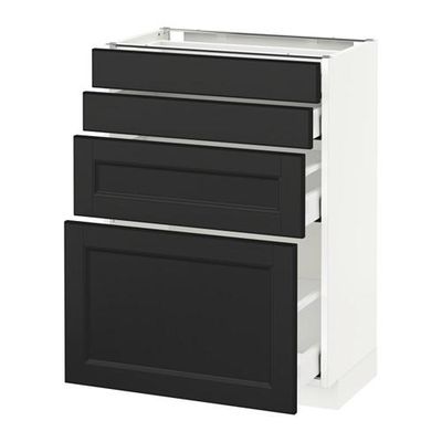 МЕТОД / МАКСИМЕРА Напольн шкаф 4 фронт панели/4 ящика - 60x37 см, Лаксарби черно-коричневый, белый МЕТОД / МАКСИМЕРА Напольн шкаф 4 фронт панели/4 ящика - 60x37 см, Лаксарби черно-коричневый, белый