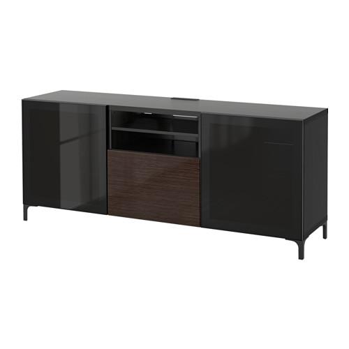 БЕСТО Тумба д/ТВ с ящиками - черно-коричневый/Сельсвикен глянцевый/коричневый дымчат стекло, направляющие ящика, плавно закр БЕСТО Тумба д/ТВ с ящиками - черно-коричневый/Сельсвикен глянцевый/коричневый дымчат стекло, направляющие ящика, плавно закр