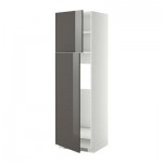МЕТОД Высокий шкаф д/холодильника/2дверцы - 60x60x200 см, Рингульт глянцевый серый, белый