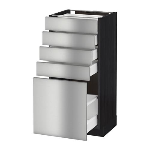 МЕТОД / МАКСИМЕРА Напольный шкаф с 5 ящиками - под дерево черный, Гревста нержавеющ сталь, 40x37 см