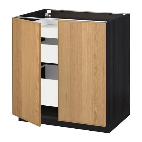 МЕТОД / МАКСИМЕРА Напольный шкаф с 2дверцами/3ящиками - под дерево черный, Экестад дуб