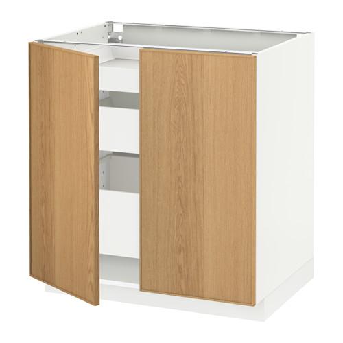 МЕТОД / МАКСИМЕРА Напольный шкаф с 2дверцами/3ящиками - белый, Экестад дуб
