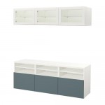 БЕСТО Шкаф для ТВ, комбин/стеклян дверцы - белый/Вальвикен серо-бирюзовый, прозрачное стекло, направляющие ящика, плавно закр БЕСТО Шкаф для ТВ, комбин/стеклян дверцы - белый/Вальвикен серо-бирюзовый, прозрачное стекло, направляющие ящика, плавно закр