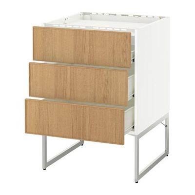 МЕТОД / ФОРВАРА Напольн шкаф/3фронт пнл/3ящика - 60x60x60 см, Экестад дуб, белый