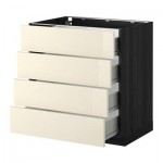 МЕТОД / ФОРВАРА Напольн шкаф 4 фронт панели/4 ящика - под дерево черный, Рингульт глянцевый кремовый, 80x60 см