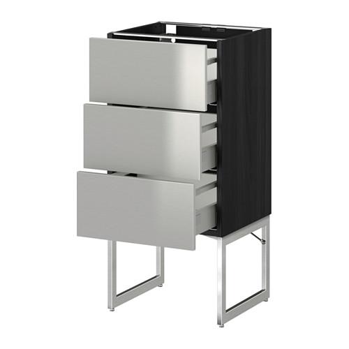 МЕТОД / МАКСИМЕРА Нплн шк 3 фрнт/3 средн ящика - под дерево черный, Гревста нержавеющ сталь, 40x37x60 см МЕТОД / МАКСИМЕРА Нплн шк 3 фрнт/3 средн ящика - под дерево черный, Гревста нержавеющ сталь, 40x37x60 см