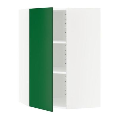 МЕТОД Угловой навесной шкаф с полками - 68x100 см, Флэди зеленый, белый