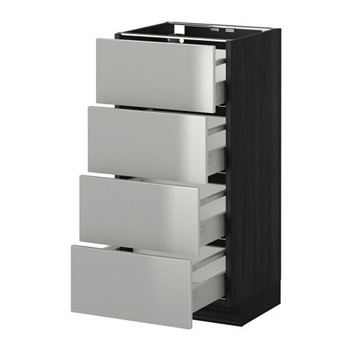 МЕТОД / МАКСИМЕРА Напольн шкаф 4 фронт панели/4 ящика - под дерево черный, Гревста нержавеющ сталь, 40x37 см МЕТОД / МАКСИМЕРА Напольн шкаф 4 фронт панели/4 ящика - под дерево черный, Гревста нержавеющ сталь, 40x37 см