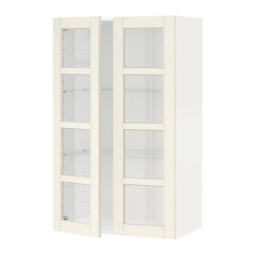 МЕТОД Навесной шкаф с полками/2 стекл дв - белый, Хитарп белый с оттенком, 60x100 см