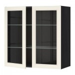 МЕТОД Навесной шкаф с полками/2 стекл дв - 80x80 см, Хитарп белый с оттенком, под дерево черный