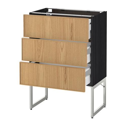 МЕТОД / МАКСИМЕРА Нплн шк 3 фрнт/3 средн ящика - под дерево черный, Экестад дуб, 60x37x60 см