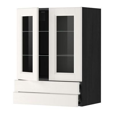 МЕТОД / ФОРВАРА Навесной шкаф/2 стек дв/2 ящика - 60x80 см, Лаксарби белый, под дерево черный МЕТОД / ФОРВАРА Навесной шкаф/2 стек дв/2 ящика - 60x80 см, Лаксарби белый, под дерево черный