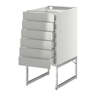МЕТОД / ФОРВАРА Напольн шкаф 6фронт пнл/6 низ ящ - 40x60x60 см, Гревста нержавеющ сталь, белый