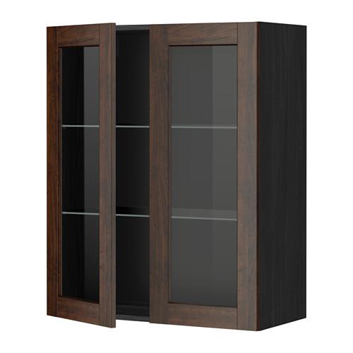 МЕТОД Навесной шкаф с полками/2 стекл дв - под дерево черный, Эдсерум под дерево коричневый, 80x100 см