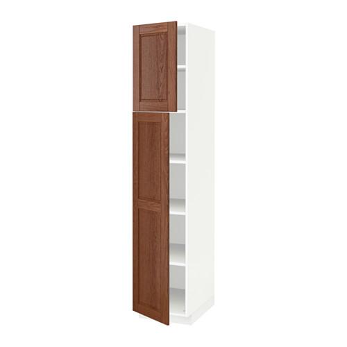 МЕТОД Высокий шкаф с полками/2 дверцы - белый, Филипстад коричневый, 40x60x200 см