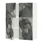 МЕТОД Навесной шкаф с полками/4дверцы - белый, Кальвиа с печатным рисунком