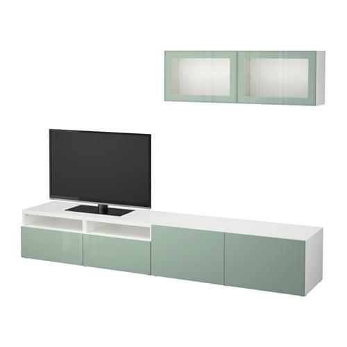 БЕСТО Шкаф для ТВ, комбин/стеклян дверцы - белый Сельсвикен/глянцевый/серо-зеленый светлый прозрачное стекло, направляющие ящика,нажимные БЕСТО Шкаф для ТВ, комбин/стеклян дверцы - белый Сельсвикен/глянцевый/серо-зеленый светлый прозрачное стекло, направляющие ящика,нажимные