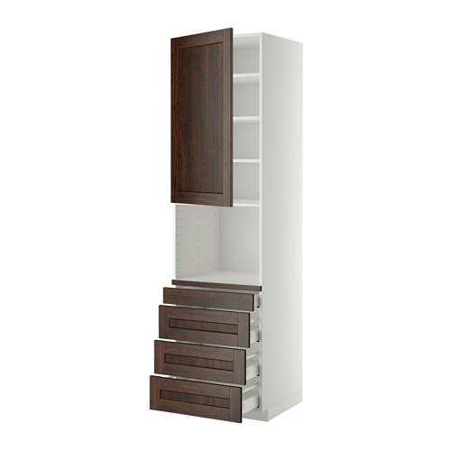 МЕТОД / МАКСИМЕРА Высокий шкаф д/комбинир СВЧ/4 ящика - белый, Эдсерум под дерево коричневый, 60x60x220 см
