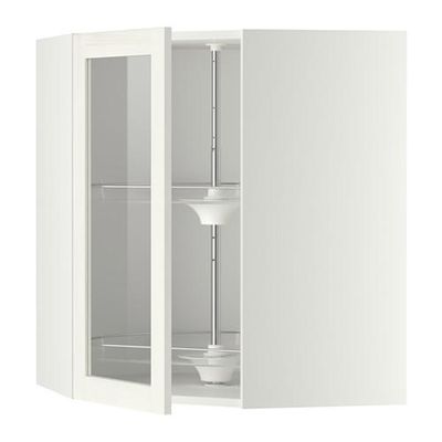 МЕТОД Углов навесн шк с врщ скц/сткл дв - 68x80 см, Росдаль белый ясень, белый