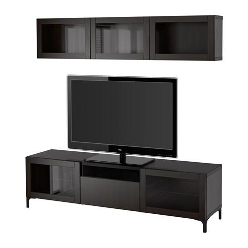 БЕСТО Шкаф для ТВ, комбин/стеклян дверцы - Лаппвикен/Синдвик черно-коричневый прозрачное стекло, направляющие ящика,нажимные