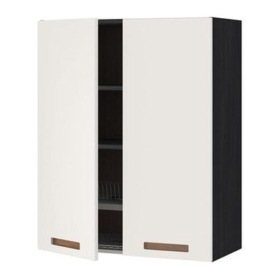 МЕТОД Навесной шкаф с посуд суш/2 дврц - 80x100 см, Мэрста белый, под дерево черный