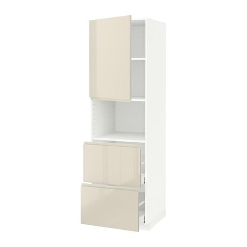 МЕТОД / МАКСИМЕРА Высокий шкаф д/СВЧ/дверца/2ящика - белый, Воксторп глянцевый светло-бежевый, 60x60x200 см