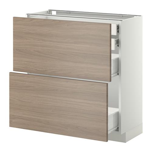 МЕТОД / ФОРВАРА Нплн шк 2фрнт/2низк/2 выс/2срдн ящ - белый, Брокхульт под грецкий орех светло-серый, 80x37 см