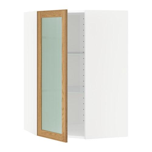 МЕТОД Углов навесн шк с полками/сткл дв - белый, Экестад дуб, 68x100 см МЕТОД Углов навесн шк с полками/сткл дв - белый, Экестад дуб, 68x100 см