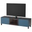 БЕСТО Тумба под ТВ, с дверцами - черно-коричневый Вальвикен/темно-синий прозрачное стекло, направляющие ящика,нажимные