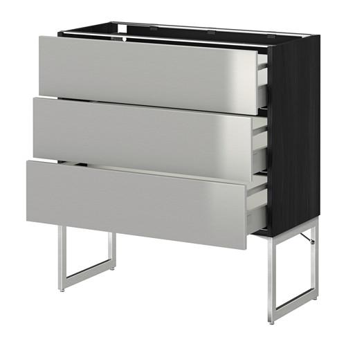 МЕТОД / МАКСИМЕРА Нплн шк 3 фрнт/3 средн ящика - под дерево черный, Гревста нержавеющ сталь, 80x37x60 см