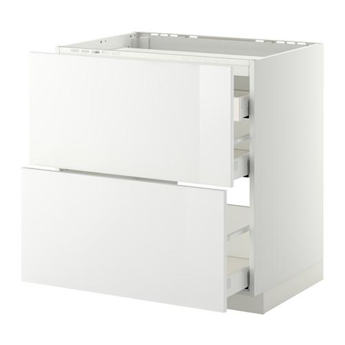 МЕТОД / МАКСИМЕРА Напольн шкаф/2 фронт пнл/3 ящика - белый, Рингульт глянцевый белый, 80x60 см