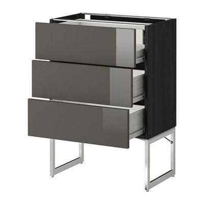 МЕТОД / ФОРВАРА Напольн шкаф 3фронт пнл/2низ/2ср ящ - 60x37x60 см, Рингульт глянцевый серый, под дерево черный МЕТОД / ФОРВАРА Напольн шкаф 3фронт пнл/2низ/2ср ящ - 60x37x60 см, Рингульт глянцевый серый, под дерево черный
