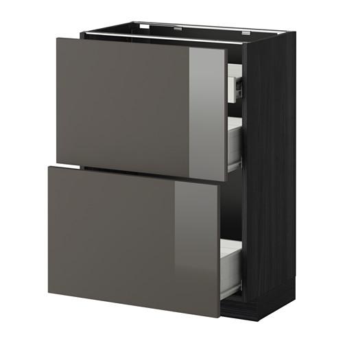 МЕТОД / ФОРВАРА Нап шкаф 2 фрнт пнл/1низк/2ср ящ - под дерево черный, Рингульт глянцевый серый, 60x37 см