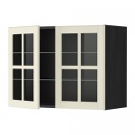 METOD навесной шкаф с полками/2 стекл дв черный/Будбин белый с оттенком 80x60 см