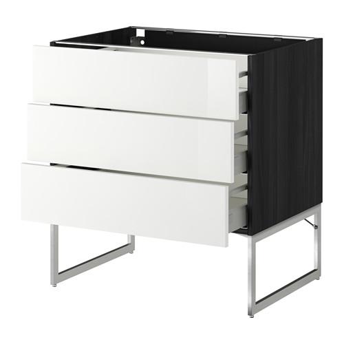 МЕТОД / МАКСИМЕРА Нплн шк 3 фрнт/3 средн ящика - под дерево черный, Рингульт глянцевый белый, 80x60x60 см