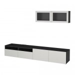 БЕСТО Шкаф для ТВ, комбин/стеклян дверцы - черно-коричневый/Лаппвикен светло-серый прозрачное стекло, направляющие ящика, плавно закр БЕСТО Шкаф для ТВ, комбин/стеклян дверцы - черно-коричневый/Лаппвикен светло-серый прозрачное стекло, направляющие ящика, плавно закр