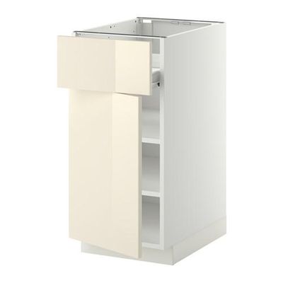 МЕТОД / ФОРВАРА Напольн шкаф с полкой/ящиком/дверью - белый, Рингульт глянцевый кремовый, 40x60 см МЕТОД / ФОРВАРА Напольн шкаф с полкой/ящиком/дверью - белый, Рингульт глянцевый кремовый, 40x60 см
