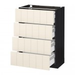 МЕТОД / МАКСИМЕРА Напольн шкаф 4 фронт панели/4 ящика - под дерево черный, Хитарп белый с оттенком, 60x37 см