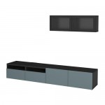 БЕСТО Шкаф для ТВ, комбин/стеклян дверцы - черно-коричневый/Вальвикен серо-бирюзовый, прозрачное стекло, направляющие ящика, плавно закр БЕСТО Шкаф для ТВ, комбин/стеклян дверцы - черно-коричневый/Вальвикен серо-бирюзовый, прозрачное стекло, направляющие ящика, плавно закр