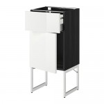 МЕТОД / МАКСИМЕРА Напольный шкаф с ящиком/дверью - под дерево черный, Рингульт глянцевый белый, 40x37x60 см