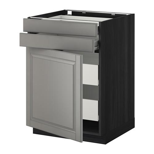 МЕТОД / ФОРВАРА Нплн шк двр/2фрнт/2нзк/2срд ящ - под дерево черный, Будбин серый, 60x60 см