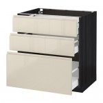 МЕТОД / МАКСИМЕРА Напольный шкаф с 3 ящиками - под дерево черный, Воксторп глянцевый светло-бежевый, 80x60 см