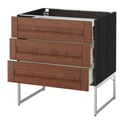 МЕТОД / ФОРВАРА Нплн шк 3 фрнт/3 средн ящика - 80x60x60 см, Филипстад коричневый, под дерево черный